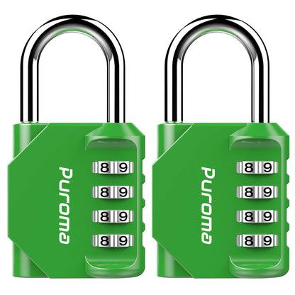 Puroma 2 Pack Combination Lock 4 Digit Padlock for School Gym Locker, Sports Locker, Fence, Toolbox, Case, Hasp Storage (Black & Code Window)