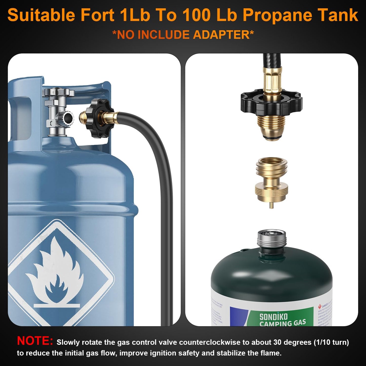Sondiko Propane Torch Weed Burner, High Output Weed Torch Flamethrower, 30" Detachable Long Arm Heavy Duty Blow Torch For Garden, Wood, Ice, Snow, Melting(PROPANE TANK NOT INCLUDED)