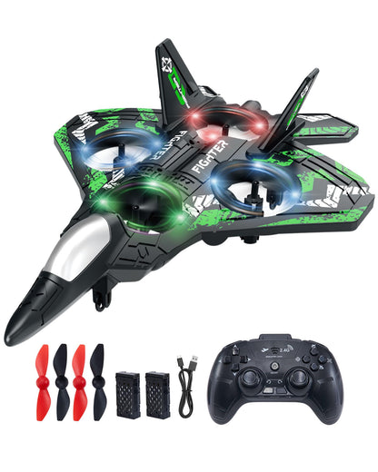 JoyRapt Form RC Plane Drones for Kids, Remote Control Airplane, Aircrafts for Boys and Girls, Jet Helicopter Drones with LED Lights 360° Flip, 4 Rechargeable Batteries (Two Pack)