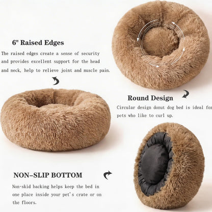 Small Calming Dogs Bed for Small Dogs Anti-Anxiety Machine Washable Fluffy Luxury Anti-Slip Waterproof Mute Base Warming Cozy Soft Pet Puppy Round Bed