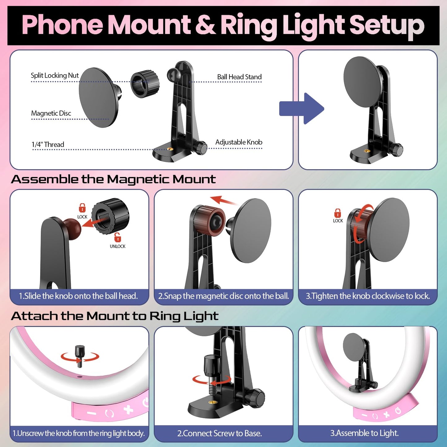 UBeesize 12'' LED Ring Light with 62'' Tripod Stand, Selfie Ring Light for Video Recording, Live Streaming, TikTok & YouTube, Compatible with iPhone & Android (Black)