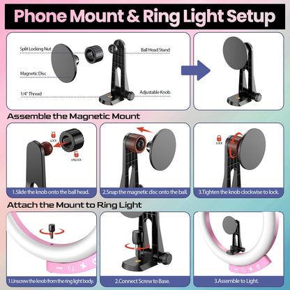 UBeesize 12'' LED Ring Light with 62'' Tripod Stand, Selfie Ring Light for Video Recording, Live Streaming, TikTok & YouTube, Compatible with iPhone & Android (Black)