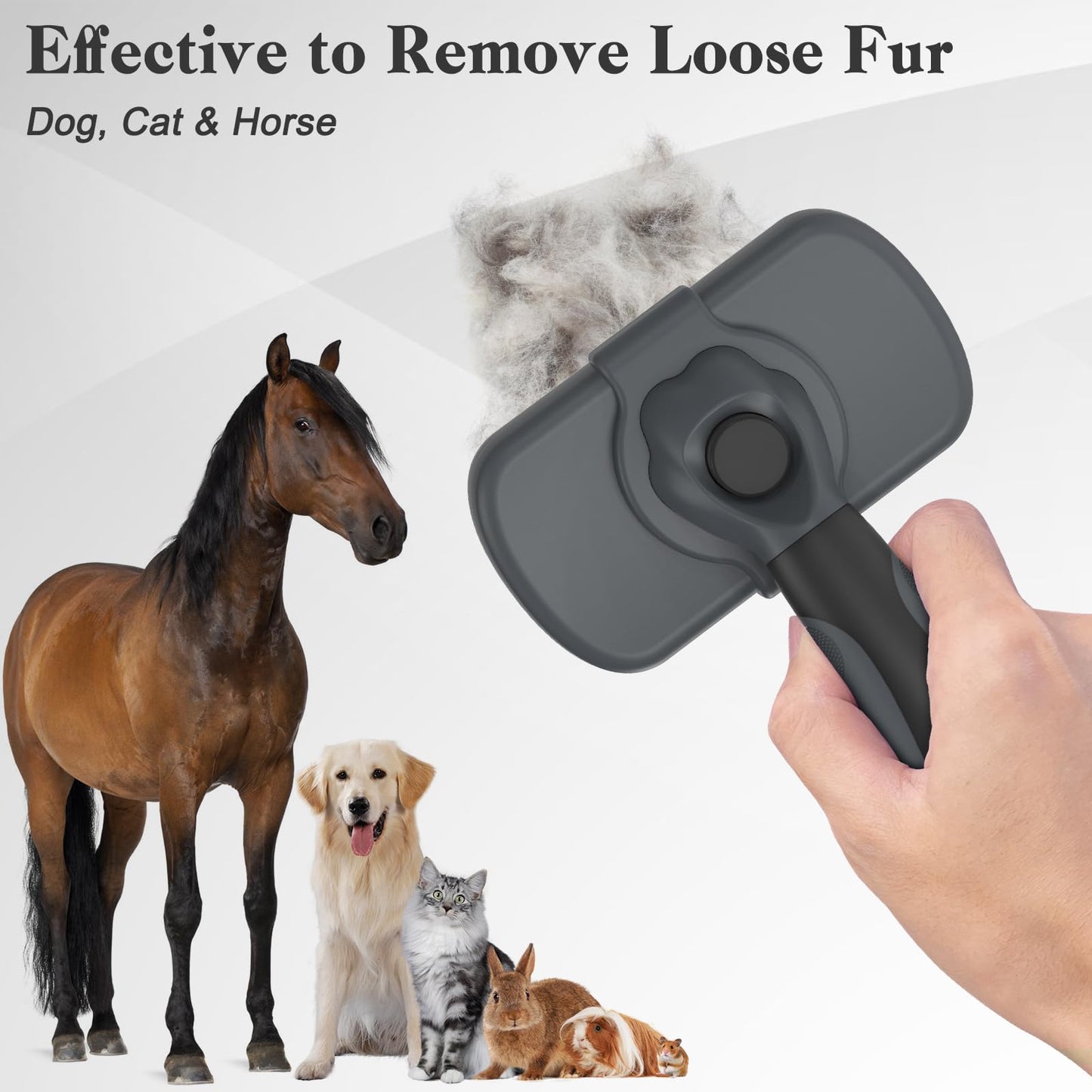 Dipoo Self Cleaning Shedding Brush - Skin Friendly Grooming Tool for Dogs, Cats, and Puppies, Deshedding and Hair Removal for Long and Short Haired Pets, Black