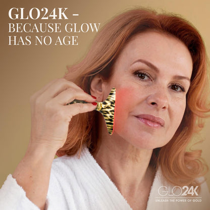 GLO24K LED Facial Massager for Face & Neck – Beauty Wand with LED Light, Vibration & Warm Massage – Cosmetic Skincare Tool