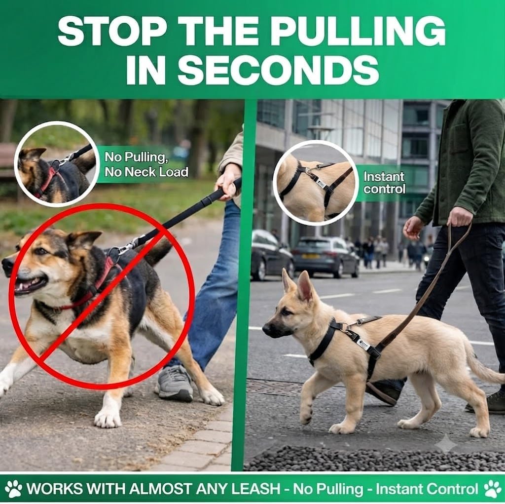 No‑Pull Dog Leash Attachment – Torso‑Loop Control for Large Dogs that Pull – Gentle Leader Alternative – Training Tool for Reactive & Lunging Dogs – Works with Any Collar