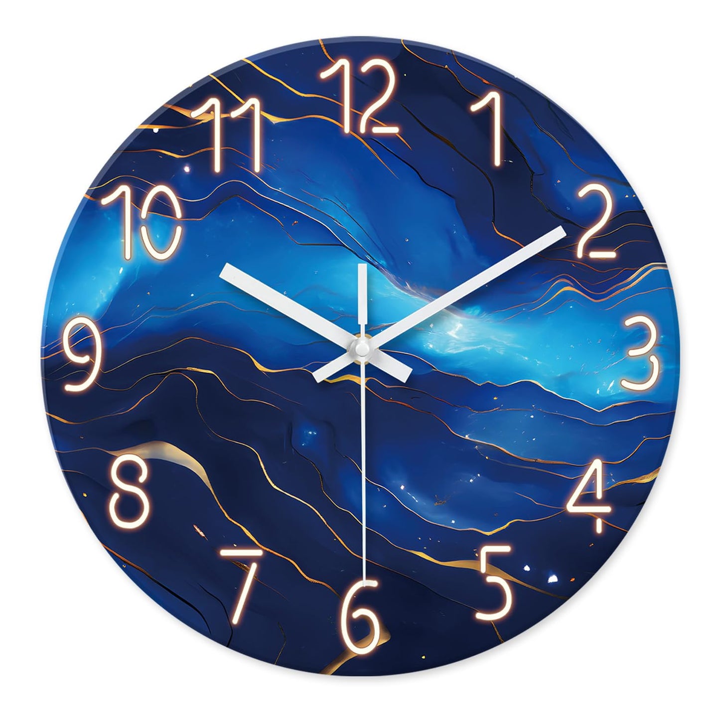 White Marble Glass Wall Clocks Battery Operated 12 Inch Abstract Decorative Analog Wall Clocks for Living Room Bedroom Office Silent Wall Clock Modern