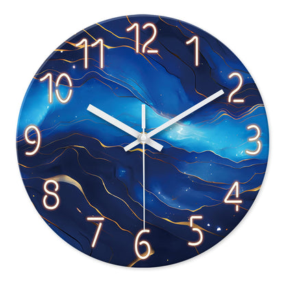 White Marble Glass Wall Clocks Battery Operated 12 Inch Abstract Decorative Analog Wall Clocks for Living Room Bedroom Office Silent Wall Clock Modern