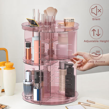 Rotating Makeup Organizer, DIY 8 Adjustable Layers Spinning Skincare Storage, Cosmetic Display Case with Brush Holder and Perfume Tray, Multi-Function Vanity Bathroom Countertop Organizer Black
