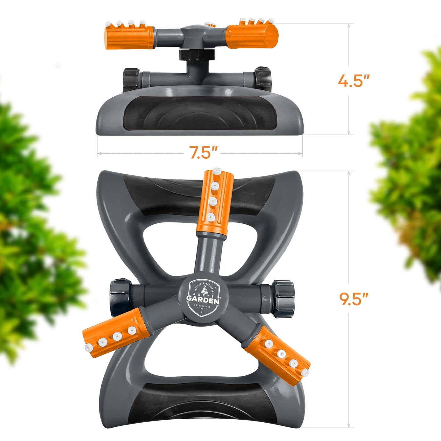 Joeys Sprinkler for Yard, Rotating Garden Sprinkler with 3 Adjustable Arms, Weighted Base, Expandable Connection, Lawn and Yard Sprinklers (Green)