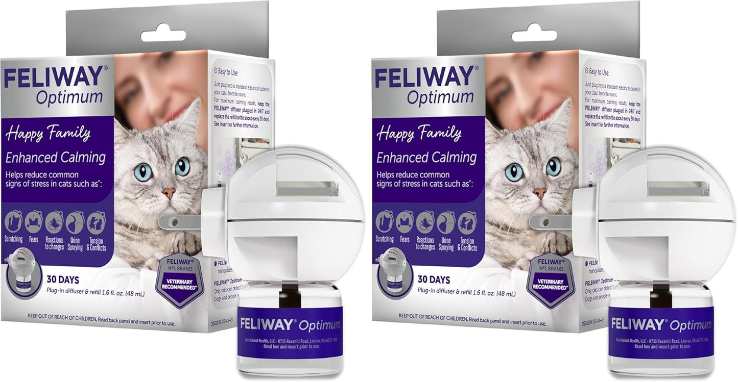 FELIWAY Optimum Cat Calming Pheromone Diffuser Kit | Advanced Support to Help Reduce Urine Spraying, Scratching, Fighting & Hiding Due to Stress. 30-Day Diffuser Supply