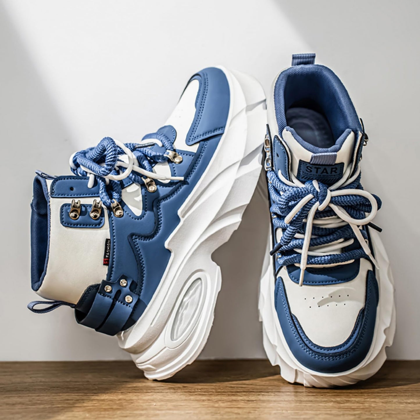 Men's Fashion Platform Sneakers —— Durable, Platform, high - top Casual Shoes, Durable Platform lace - up Casual Shoes, Suitable for Outdoor and Daily wear
