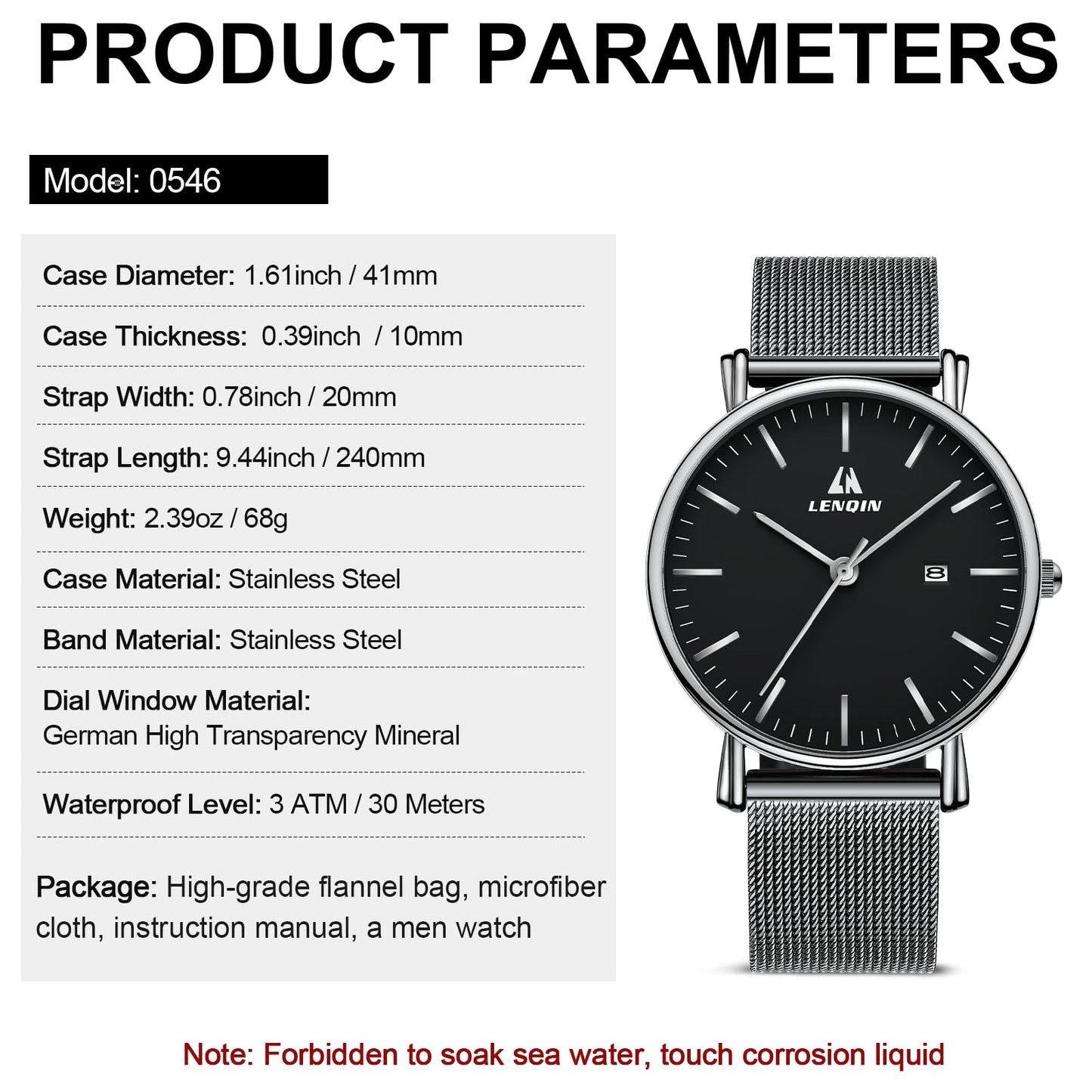LN LENQIN Mens Watches Waterproof Stainless Steel Watch for Men Analog Quartz Fashion Business Designer Wristwatch