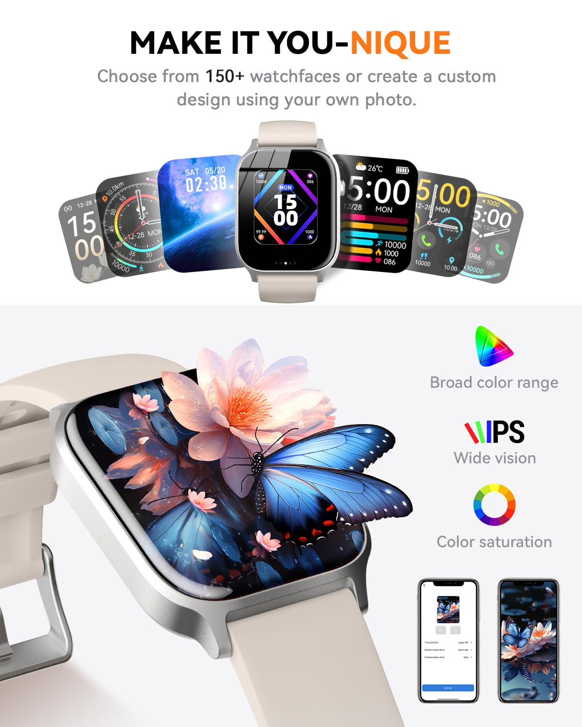 Smart Watches for Women Men, Fitness Tracker Watch with 110 Sports Modes, Step Counter/Sleep Monitor/Pedometer, IP68 Waterproof, Bluetooth Call & Music Control Smartwatch for iPhone/Android,Starlight