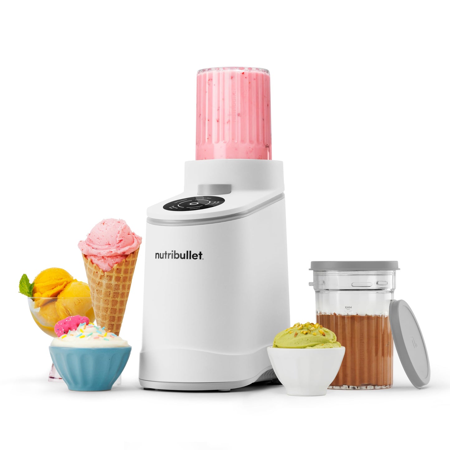 nutribullet Chill Ice Cream Maker, for Gelato, Sorbet, Frozen Yogurt, Smoothie Bowls, Compact Size, (2) Dishwasher Safe 16 oz. Pint Cups with Lids, Black, NBD50100AK