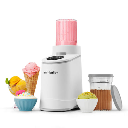 nutribullet Chill Ice Cream Maker, for Gelato, Sorbet, Frozen Yogurt, Smoothie Bowls, Compact Size, (2) Dishwasher Safe 16 oz. Pint Cups with Lids, Black, NBD50100AK