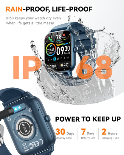 Smart Watches for Men Women, Fitness Tracker with Activity Counter/Sleep Monitor, IP68 Waterproof Smart Watch for Android iPhone iOS Compatible (Jet Black, 1.83)