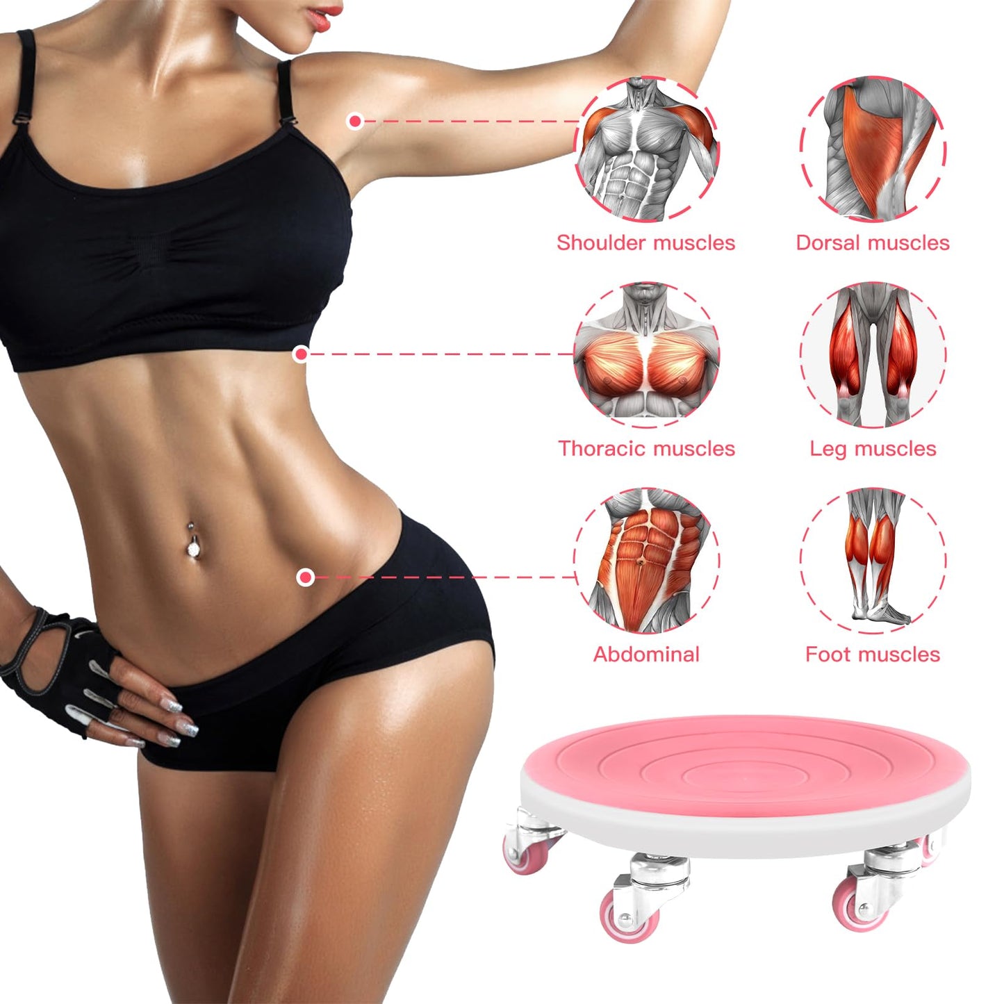 6 Caster Ab Roller, Ab Exercise Equipment with Knee Pads, Ab Roller Wheel for Core Exercise, Abdominal Strength Training for Home Gym, 360° Silent Ab Workout Equipment