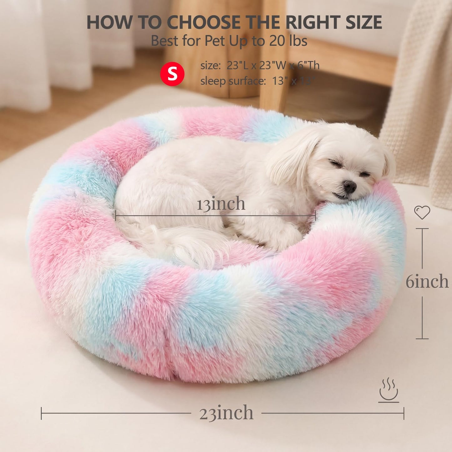 Small Calming Dogs Bed for Small Dogs Anti-Anxiety Machine Washable Fluffy Luxury Anti-Slip Waterproof Mute Base Warming Cozy Soft Pet Puppy Round Bed