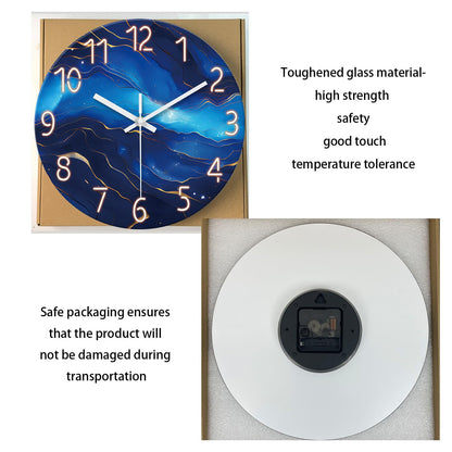 White Marble Glass Wall Clocks Battery Operated 12 Inch Abstract Decorative Analog Wall Clocks for Living Room Bedroom Office Silent Wall Clock Modern