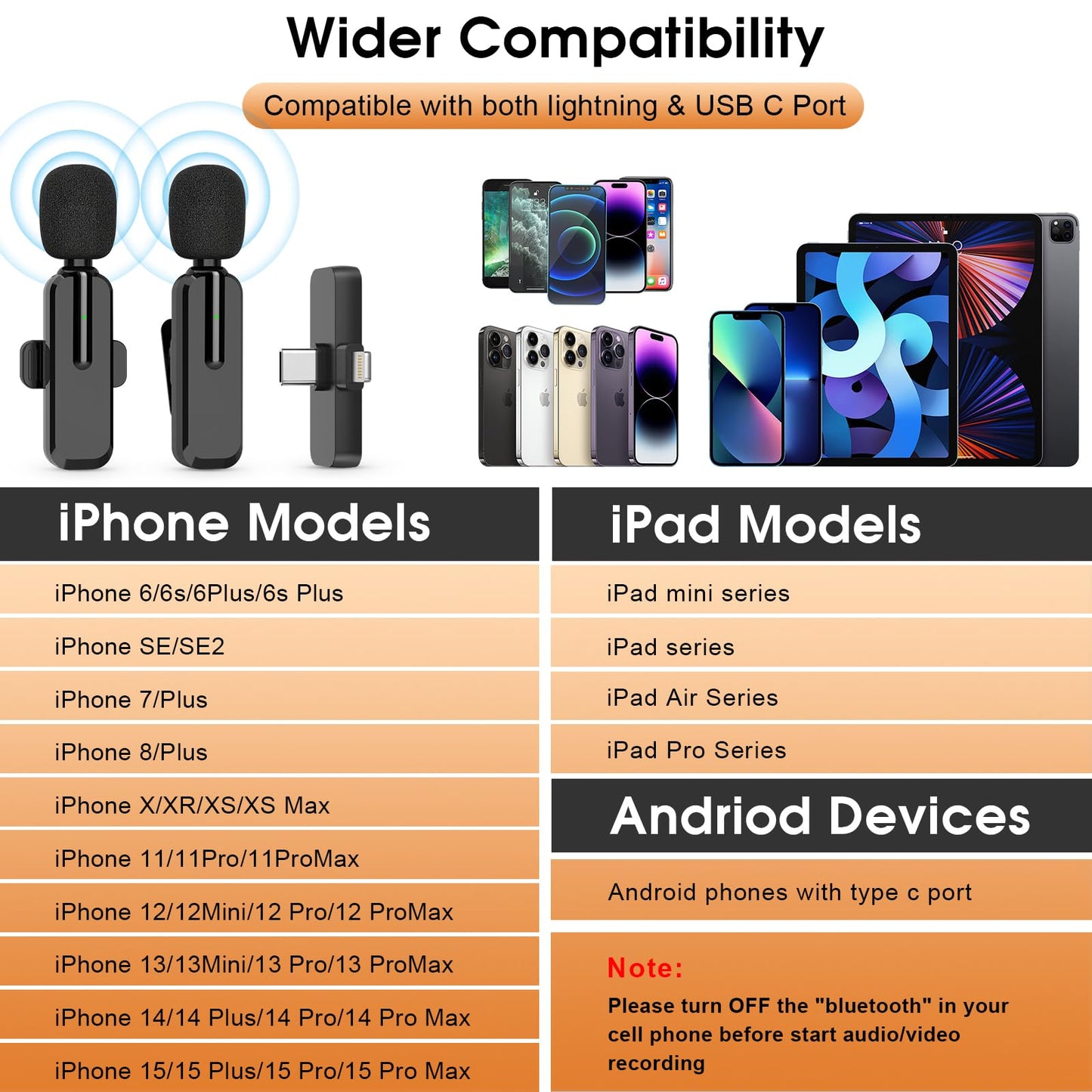 MAYBESTA Wireless Mini Microphone for iPhone, Android Phone - 2 Pack Lavalier Lapel Mic for Audio Video Recording - Clip on Content Creator Microphones for YouTube Tiktok Podcast Vlogging