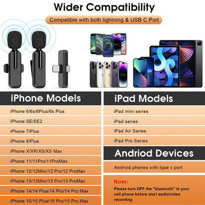 MAYBESTA Wireless Mini Microphone for iPhone, Android Phone - 2 Pack Lavalier Lapel Mic for Audio Video Recording - Clip on Content Creator Microphones for YouTube Tiktok Podcast Vlogging
