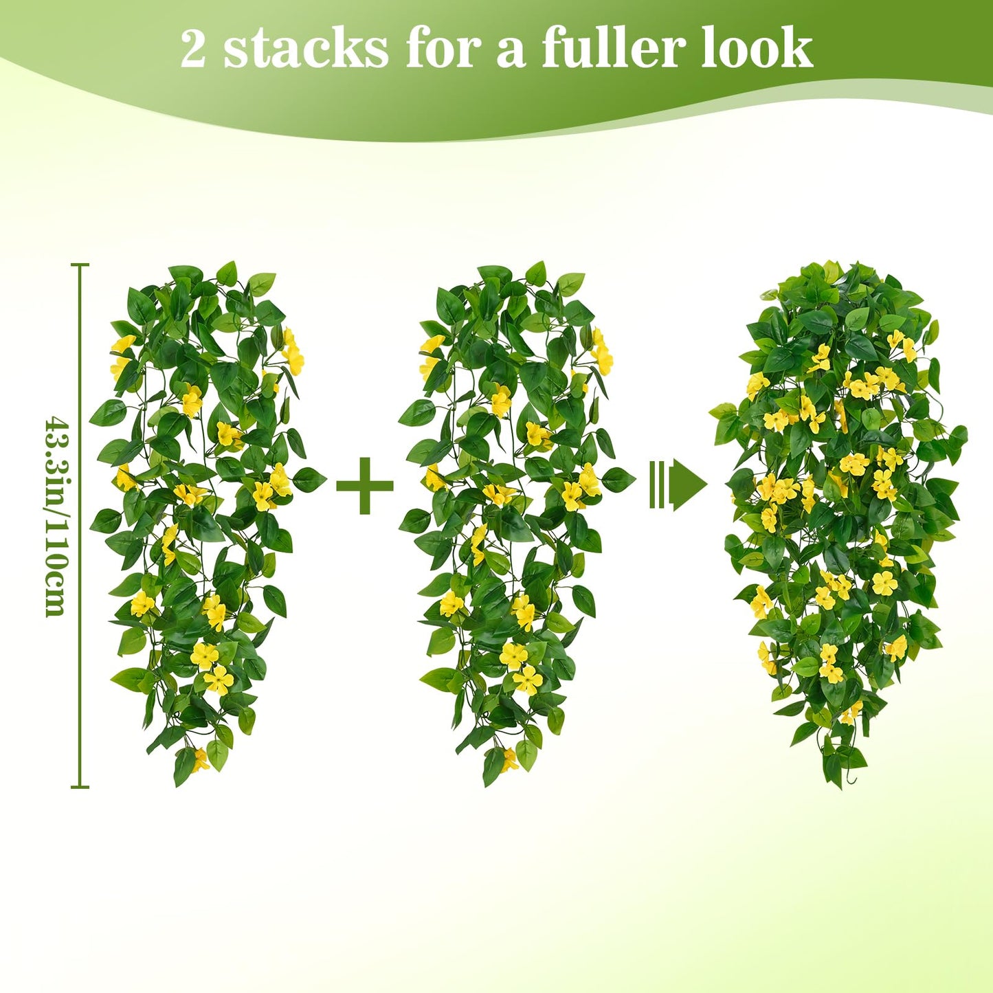 BLEUM CADE Fake Hanging Plants, 2pcs Artificial Pothos Vines Faux Plants Greenery for Wall Home Living Room Office Indoor Outdoor Decor (No Baskets)