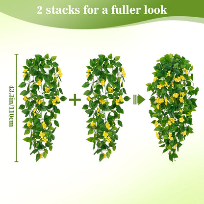 BLEUM CADE Fake Hanging Plants, 2pcs Artificial Pothos Vines Faux Plants Greenery for Wall Home Living Room Office Indoor Outdoor Decor (No Baskets)