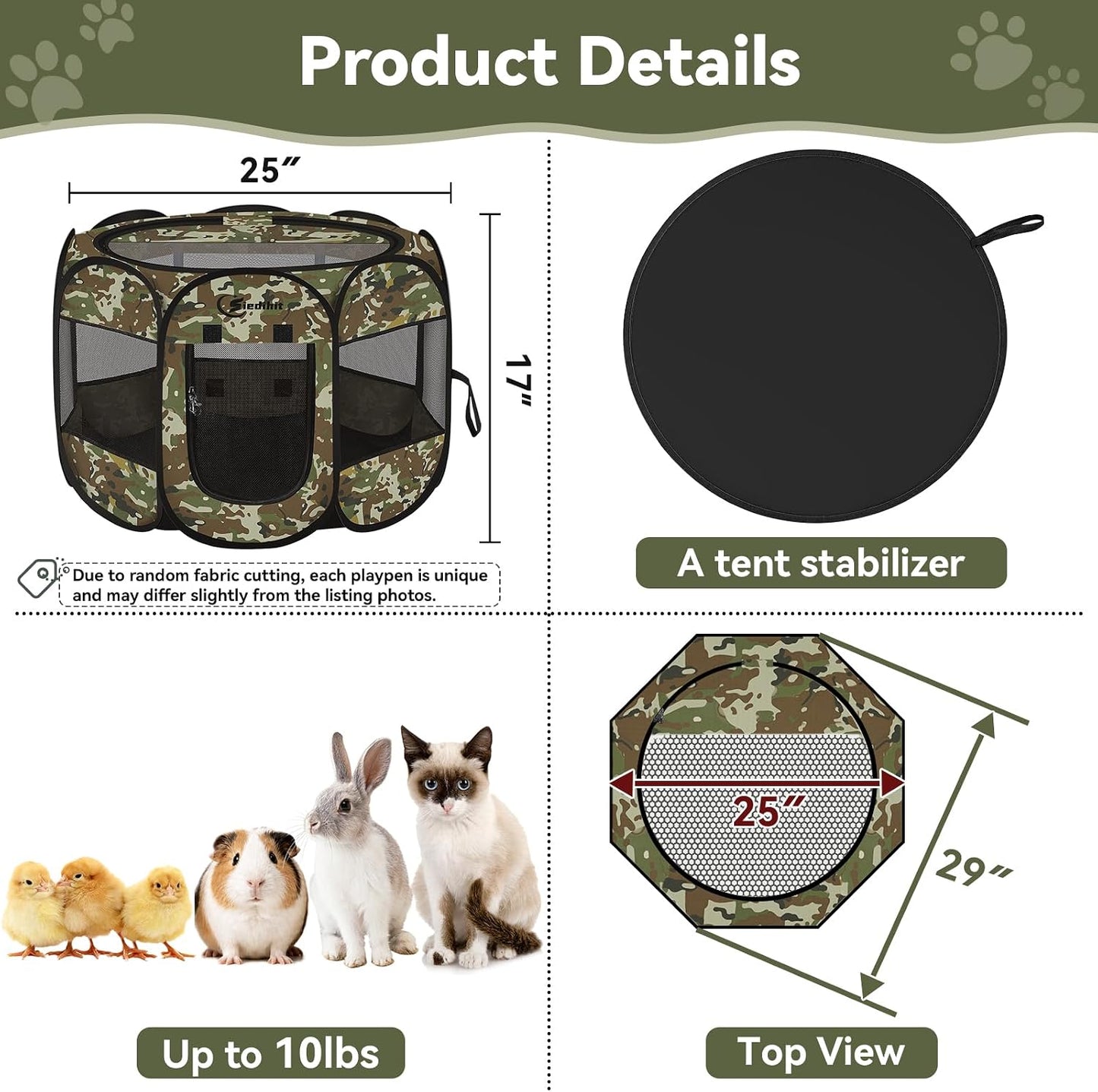 Siedihit Dog Cat Playpen, Puppy Pet Playpen Indoor for Small Dog Crate Tent Cage Outdoor, Portable Pop Up Dogs Enclosure Kennel with Carrying Case for Dogs/Cats/Rabbits(Grey, Small