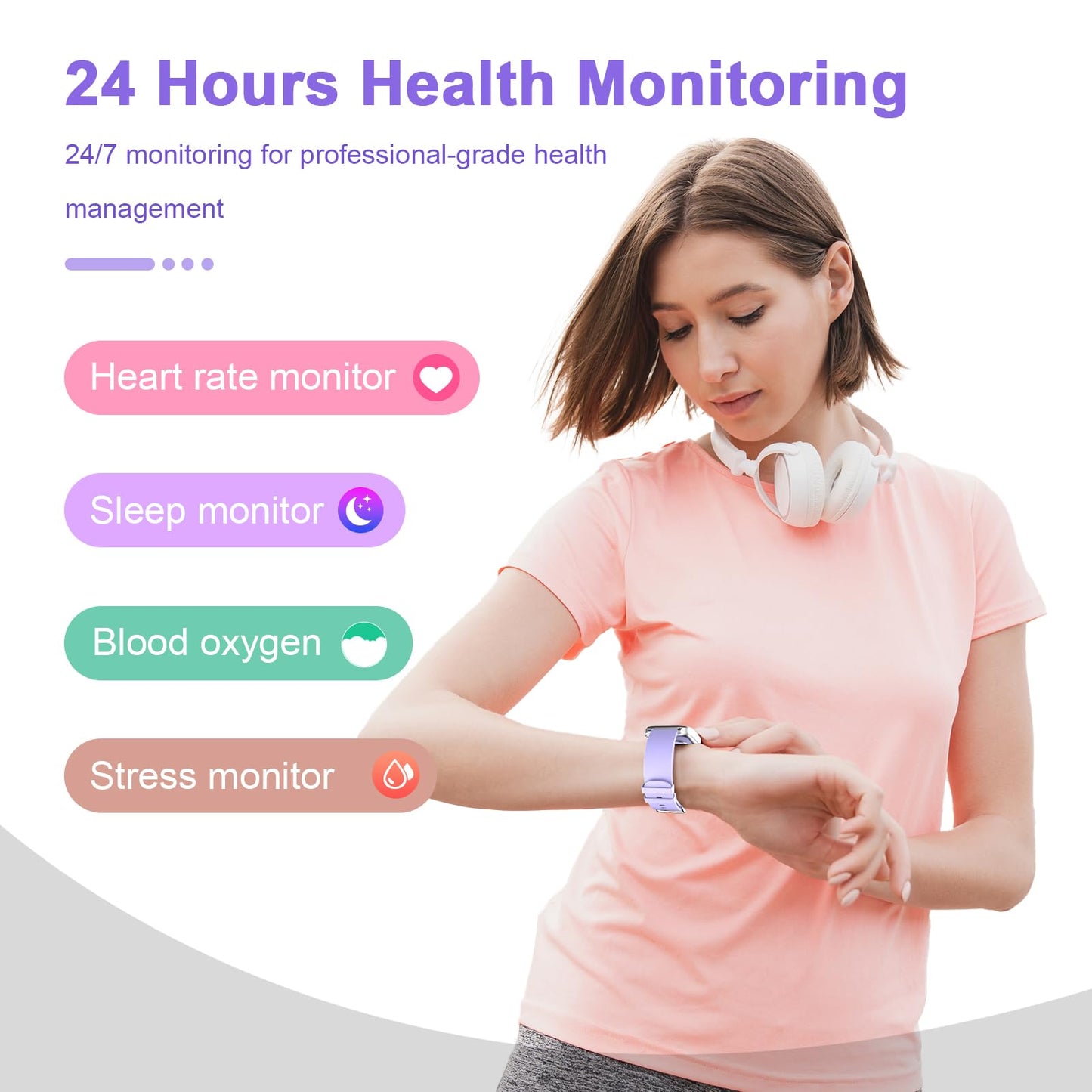 Smart Watch for Men Women Compatible with iPhone Samsung Android Phone 1.69 inch Full Touch Screen IP68 Waterproof Bluetooh Fitness Tracker Heart Rate/Sleep Monitor (Black)