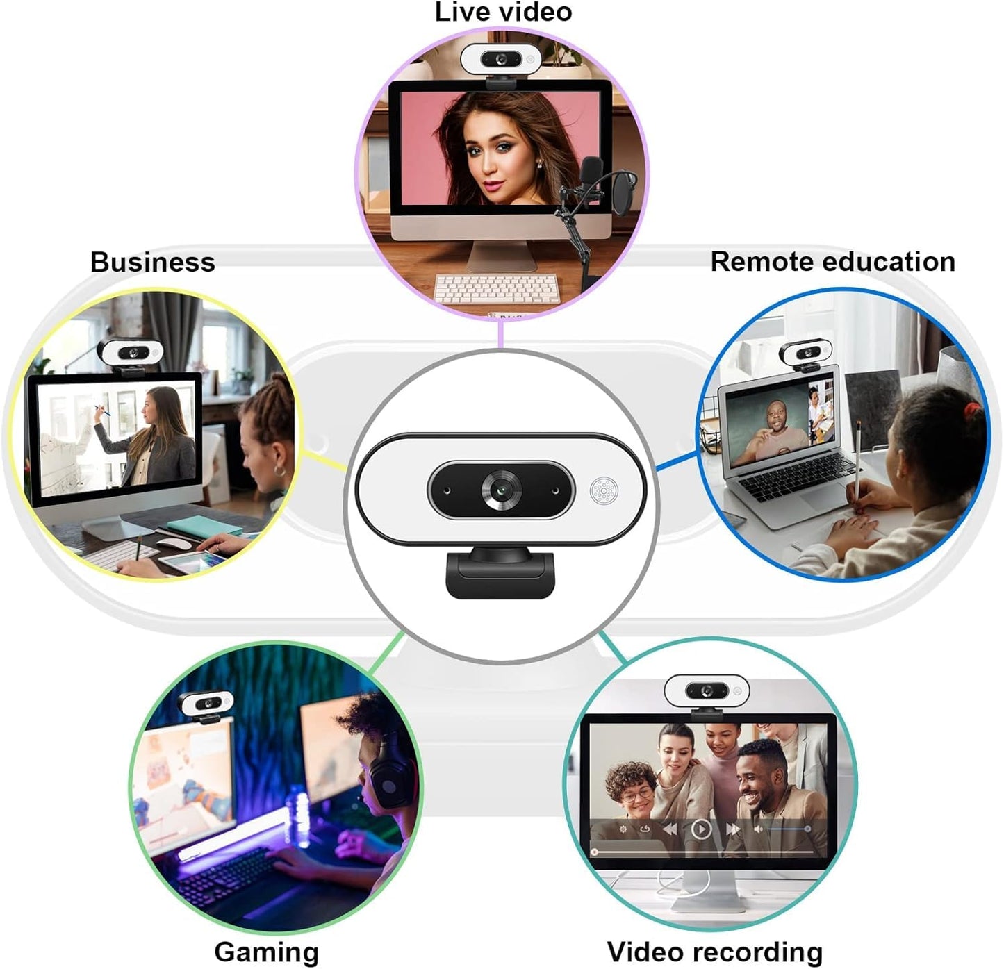 W4 2K Autofocus Webcam with Dual Mics & LED Light, 1080P 60fps/2K 50fps, USB Streaming Camera for PC, Laptop, Switch 2, Desktop - Plug and Play
