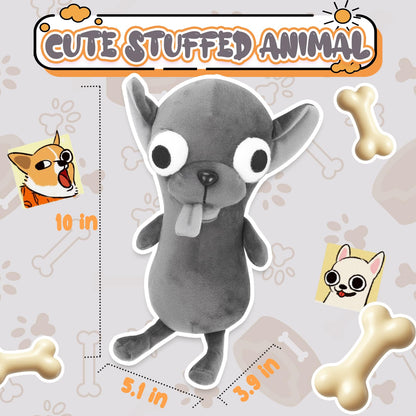 Funny Big Eyed Chihuahua Plush - Hilarious Dark Grey Chihuahua Stuffed Animal | Stress Relief Toy, Funny Desk Decor Gift for Kids & Adults (Black)