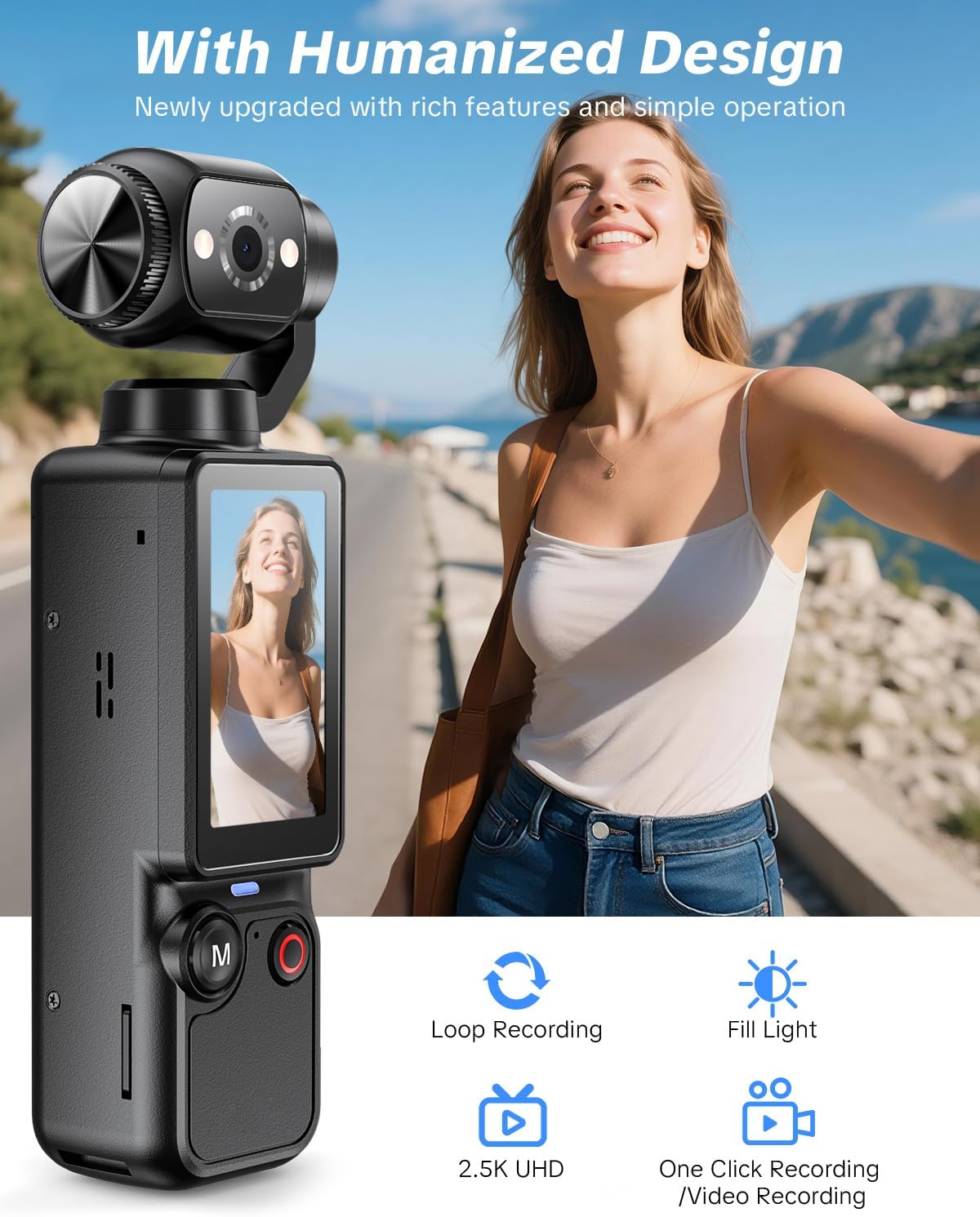Vlogging Camera, Mini Camcorder, Portable Handheld Video Camera | Mini camcorder with 180° rotating lens, 7-hour battery, 32GB card, one-button recording for travel and daily moments