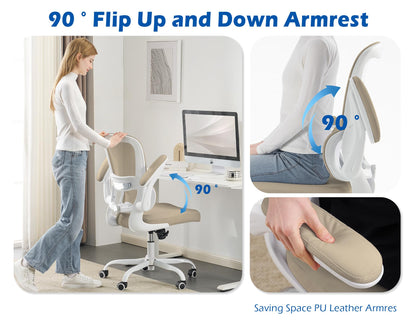 TRALT Ergonomic Office Chair - Desk Chair with Adjustable Lumbar Support Computer Chair - Mesh Comfy Chair with Flip-up Armrests - Gaming Chairs for Adults Home Office (Leather, White)