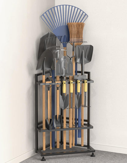 Garden Tool Organizer,Metal Yard Tool Organizer ,Holds 50 Long-Handled Tools/Rakes/Brooms,Side Garden Pocket ,Heavy Duty Steel Yard Tool Storage Rack for Garage,Shed, Outdoor