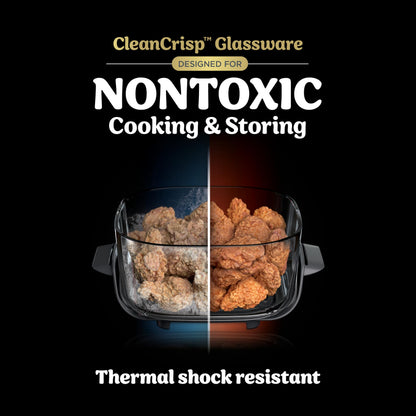 Ninja Crispi 4 in 1 Glass Air Fryer, 450°F, Non Toxic, 4QT and 6 Cup Containers with Lids, Dishwasher Safe, Cyberspace Gray, 1 Count, FN101GY