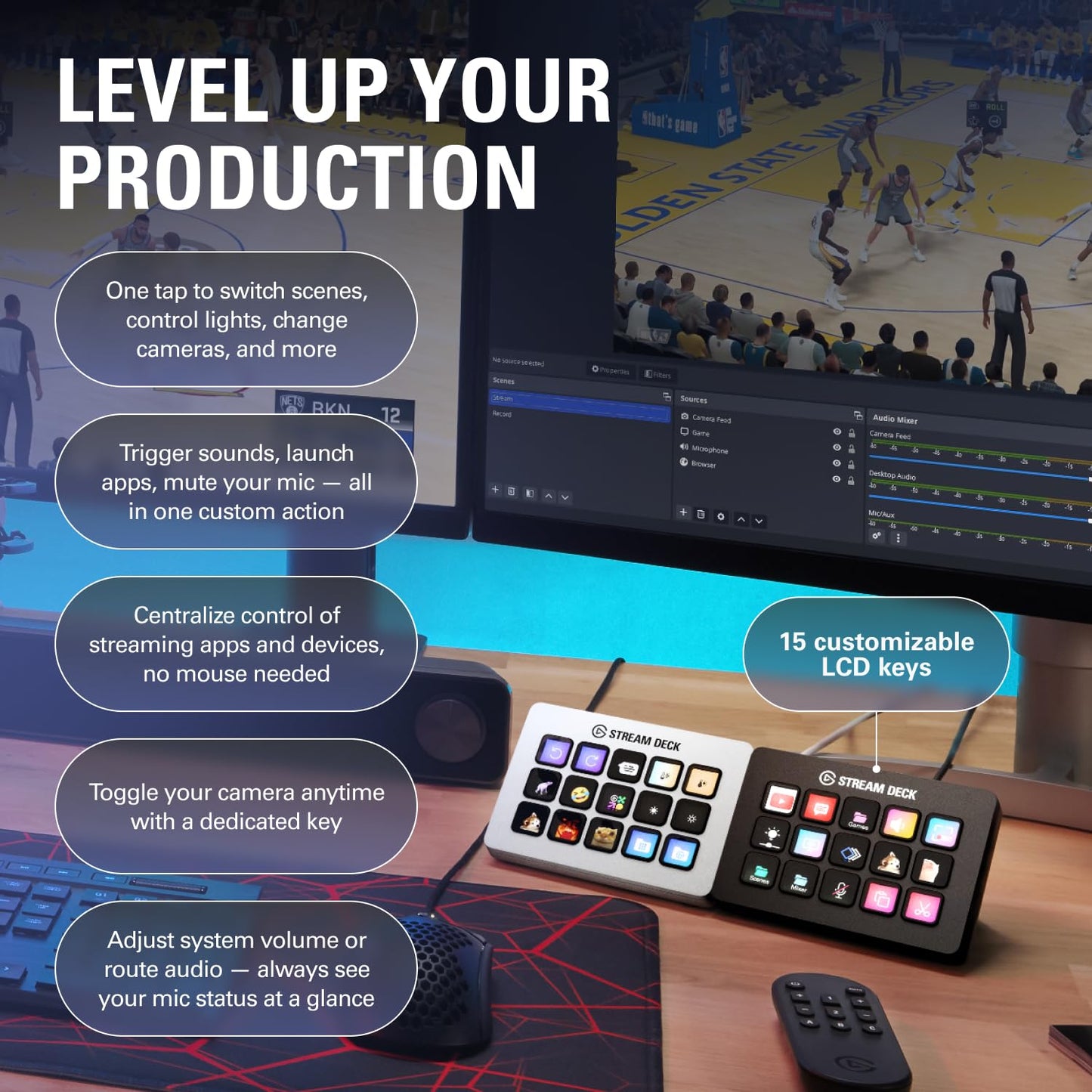 Elgato Stream Deck MK.2 Studio Controller, 15 Macro Keys | Trigger actions in OBS, Twitch, YouTube and more, Visual feedback, Hundreds of plugins, Works with Mac and PC