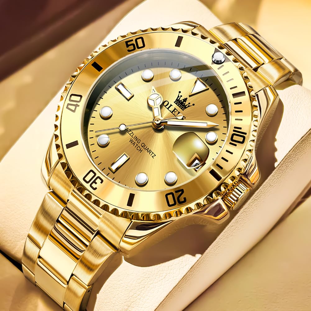 OLEVS Luxury Watches for Men Big Face Stainless Steel Business Dress Analog Quartz Watch with Day Waterproof Luminous Mens Wrist Watch