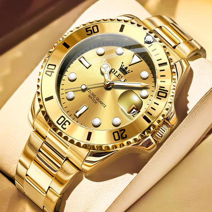 OLEVS Luxury Watches for Men Big Face Stainless Steel Business Dress Analog Quartz Watch with Day Waterproof Luminous Mens Wrist Watch