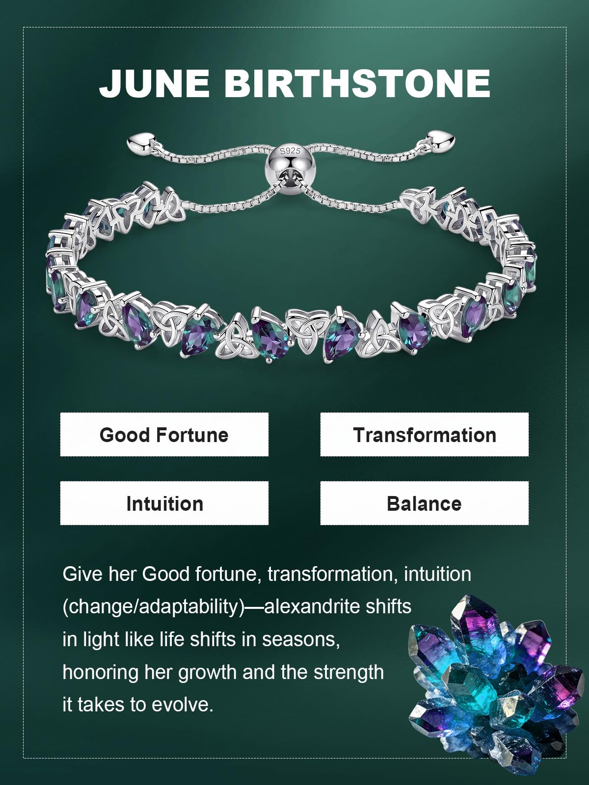 Birthstone Bracelets for Women, Pear Cut Tennis Bracelet 925 Sterling Silver, 6-9 Inch Adjustable Celtic Knot, Anniversary Birthday Jewelry Gifts for Women