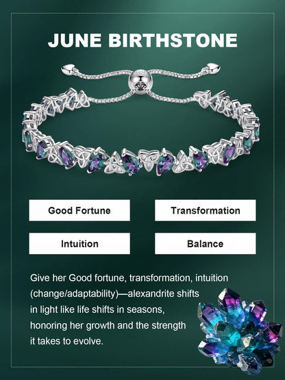 Birthstone Bracelets for Women, Pear Cut Tennis Bracelet 925 Sterling Silver, 6-9 Inch Adjustable Celtic Knot, Anniversary Birthday Jewelry Gifts for Women