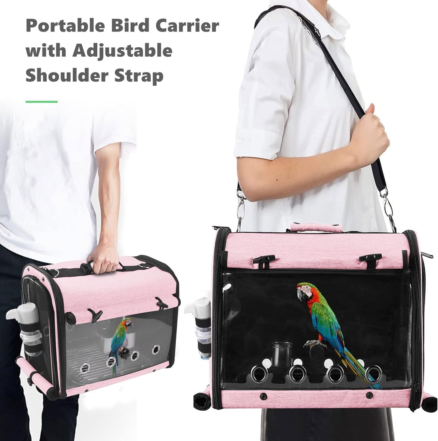 Bird Carrier Bag with Stand, Lightweight Backpack for Parrot, Portable Cockatiel Travel Cage with Accessories, Pet Transparent Breathable Carrier, Gray