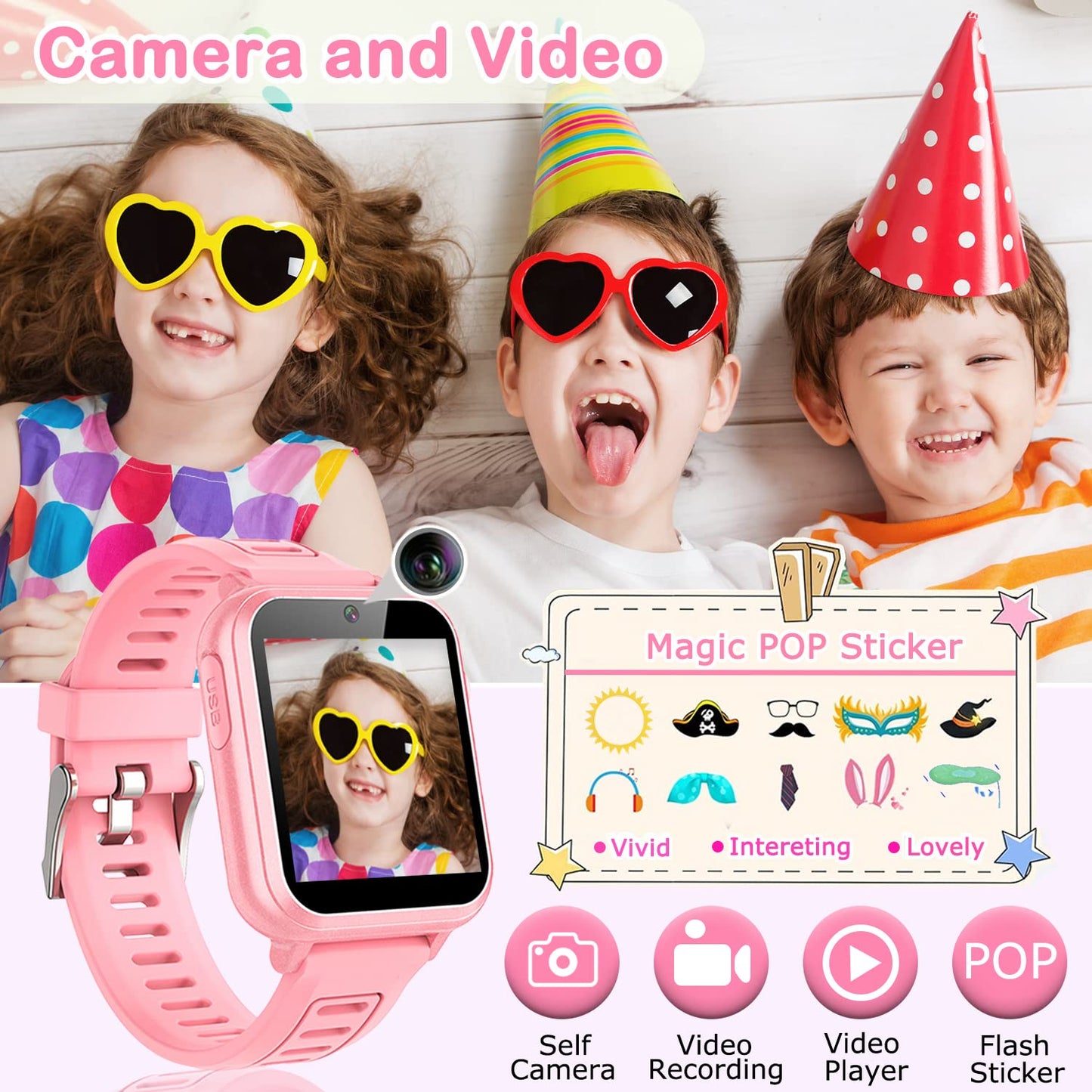 Cosjoype Kids Game Smart Watch for Kids with 39 Puzzle Games HD Touch Screen Camera Music Player Pedometer Alarm Clock Calculator Flashlight 12/24hr Kid Watch Gift for 4-12 Year Old Boys Toys for Kid