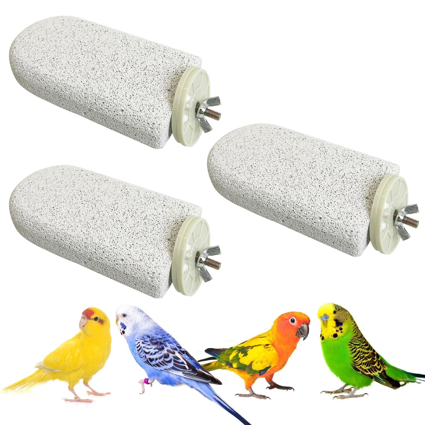 PINVNBY 4 PCS Bird Perch Stands Parrot Calcium Perch Beak Grinding Stone Foot Claws Trimmer Parakeet Platform Parrot Chewing Toys for Small Medium Cockatiel Conure Lovebird Finch