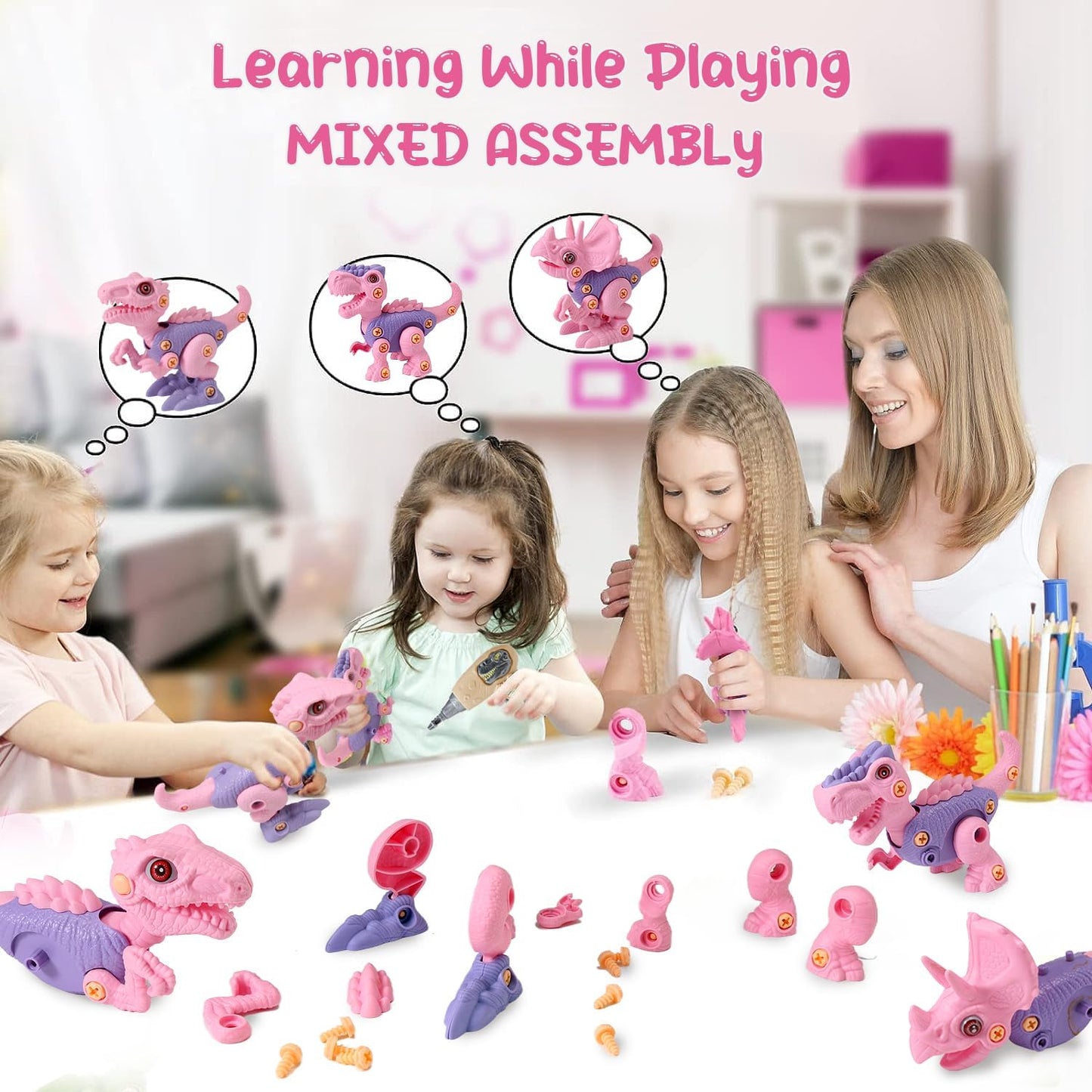 Dinosaur STEM Toys for Kids 3-5, Take Apart Dinosaur Toys with Electric Drill, Educational Building Toy & Construction Set, DIY Christmas Birthday Gifts for 3 4 5 6 7 8 Years Old Boys and Girls