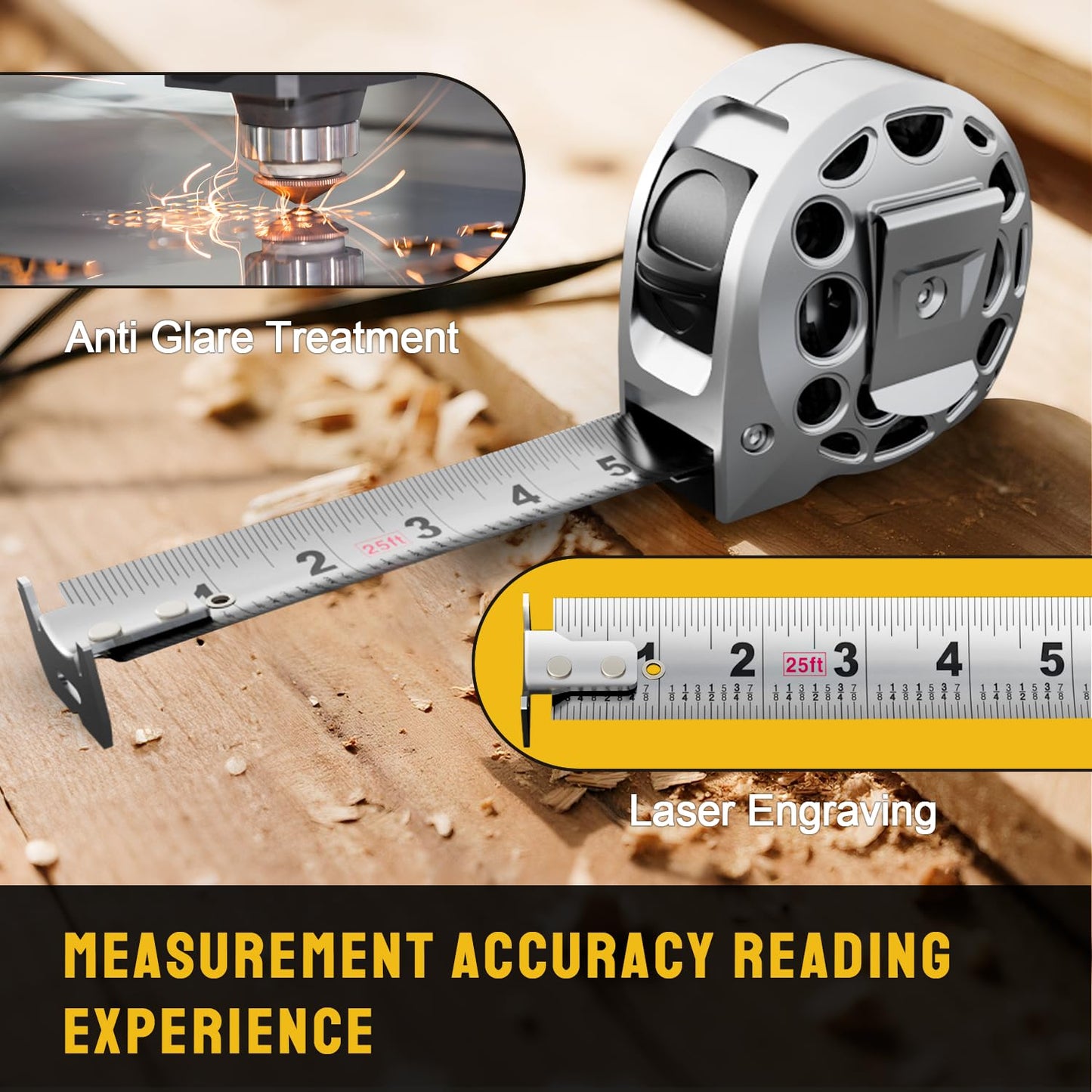 STEELITE Tape Measure 25'FT Stainless Steel Waterproof & Rustproof Retractable Measuring Tape with Hollow Design Carbon Fiber