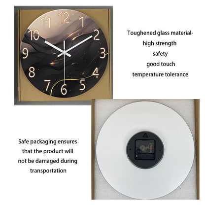 White Marble Glass Wall Clocks Battery Operated 12 Inch Abstract Decorative Analog Wall Clocks for Living Room Bedroom Office Silent Wall Clock Modern