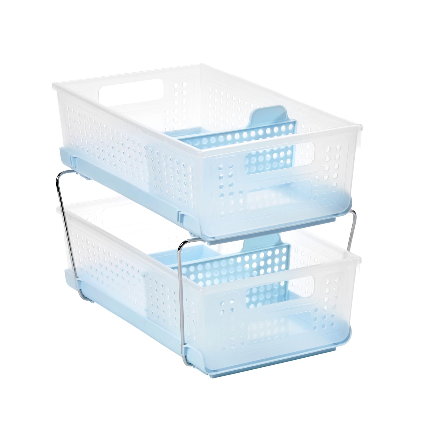 madesmart 2 Tier Bath Organizer, Undersink Storage with Sliding Drawers, for Cleaning Supplies, Pantry, Sponges, Bottles & Kitchen Essentials, Adjustable Dividers & Pull Out Sliding Baskets, Frost