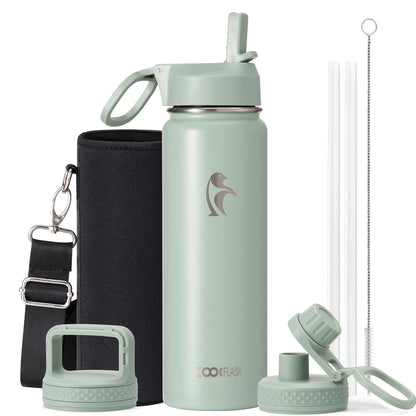 Half Gallon Water Bottle Insulated with Straw & 3 Lids, Coolflask 64 oz Water Jug Large Metal Stainless Steel Wide Mouth for Sports, Gym or Office, Non-BPA Keep Cold 48H Hot 24H, Samurai Cyan