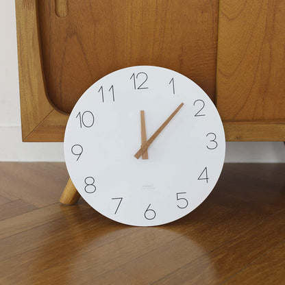 mooas Wooden Frame Flatwood Wall Clock,12" Non-Ticking Sweep Movement Decorative Battery Operated Wall Clock for Home Living Room Kitchen Bedroom Office School (Dark Brown)