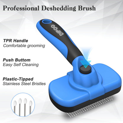 Dipoo Self Cleaning Shedding Brush - Skin Friendly Grooming Tool for Dogs, Cats, and Puppies, Deshedding and Hair Removal for Long and Short Haired Pets, Black